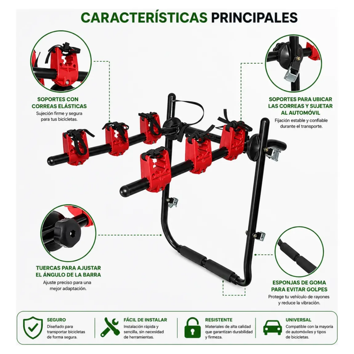 Porta 3 Bicicletas Portabicicletas Auto Coche Camioneta 40kg