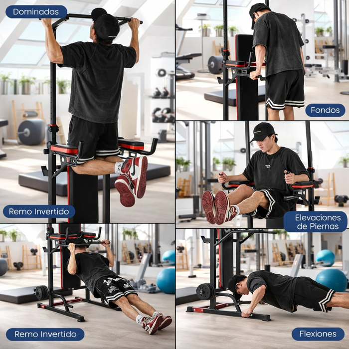 Multigimnasio Barra Multifuncional Dominadas Entrenamiento Negro Negro/rojo