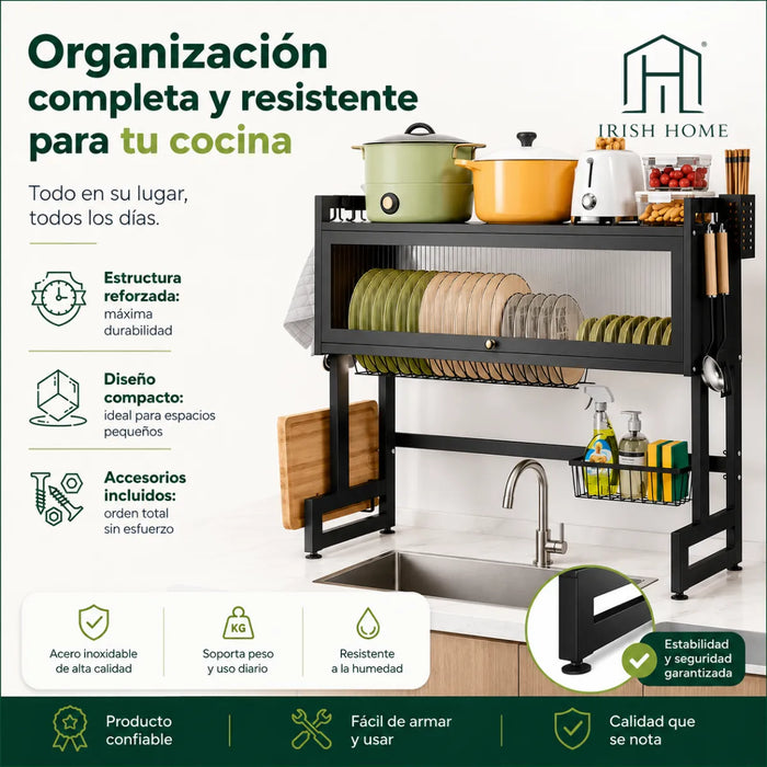 Secador Escurridor Cocina Loza Platos Metalico De 2 Niveles