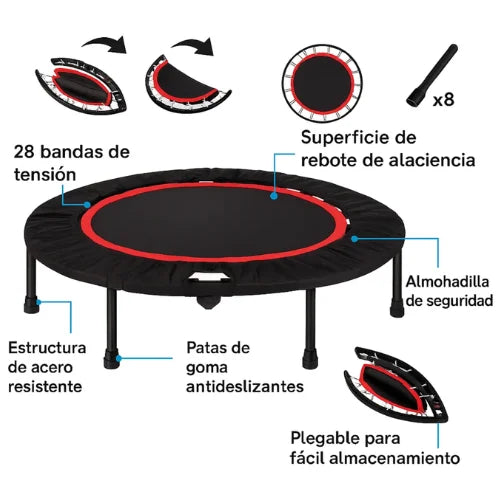 Trampolín Fitness Redondo Plegable Yoga Cama Elastica 120cm