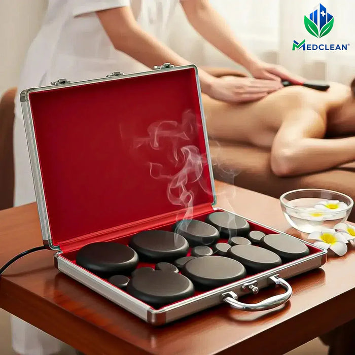 Maletin De Piedras Calientes Masaje Calentador Basalto 16pcs