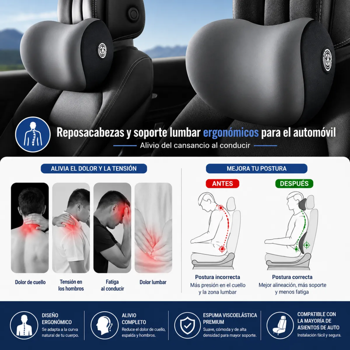 Cojin Corrector Espalda Lumbar Reposacabezas Asiento De Auto