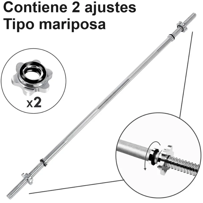 Barra Preolímpica Recta 4.45kg Fitness Gym Profesional 120cm Plateado