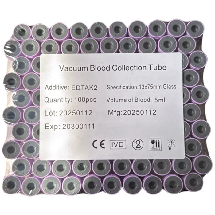 100 Tubos De Ensayo Recolección De Sangre Edtak2 5ml 13x75mm