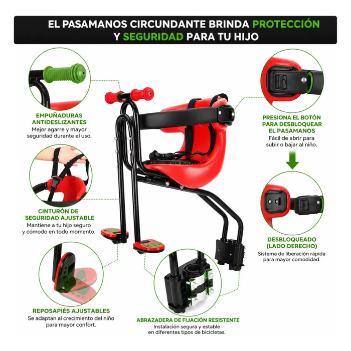 Asiento Silla Frontal Universal Bicicleta Niños Reposabrazos