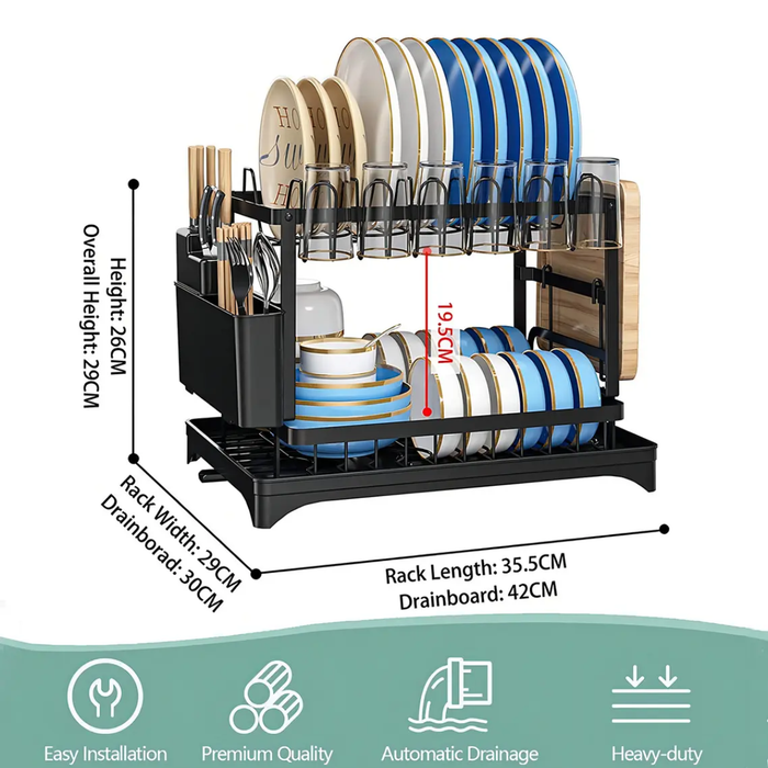 Secador Escurridor De Loza Platos Inoxidable 2 Niveles Color Negro