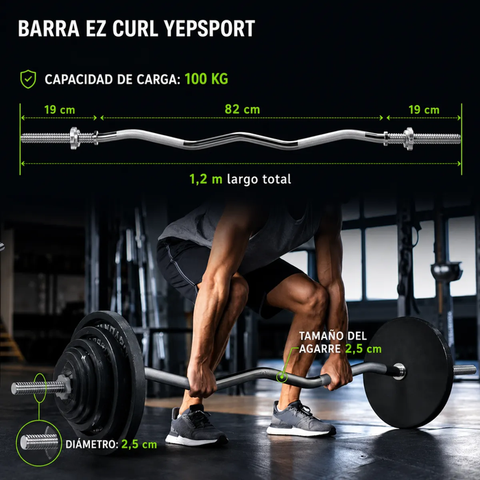 Barra Preolimpica Curl Z 4.2kg Fitness Gym Profesional 120cm