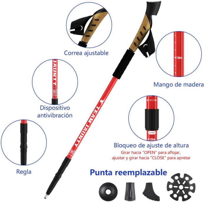 2x Bastones Trekking Aluminio Ajustable Senderismo 3 Tramos