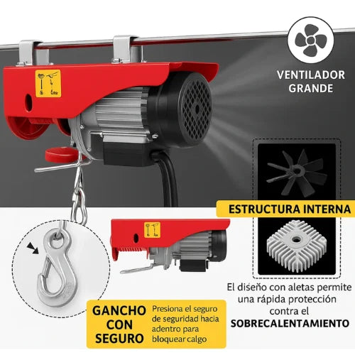 Polipasto Electrico Tecle De Levante Cadena Acero 510w 200kg