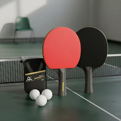 Pack 2 Paletas Ping Pong 3 Pelotas Negro/rojo Tenis De Mesa