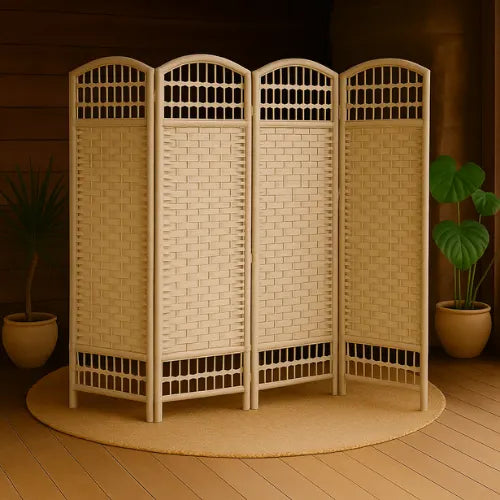 Biombo Separador De Ambientes Divisor Con 4 Paneles Plegable