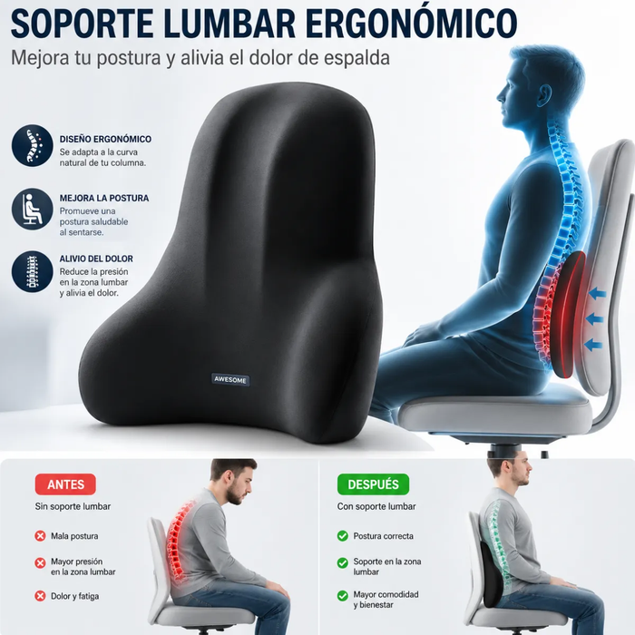 Cojin Corrector Espalda Lumbar Silla Oficina Ergonomico Auto