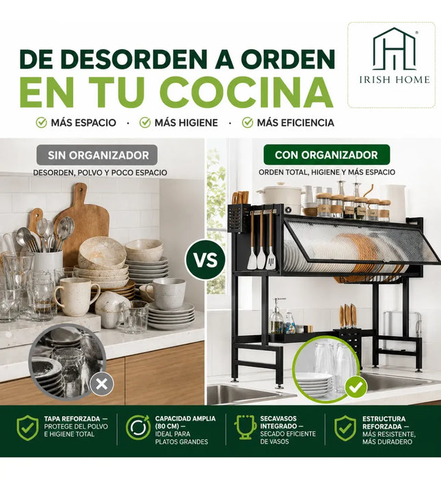 Secador Escurridor Cocina Loza Platos Metalico De 2 Niveles