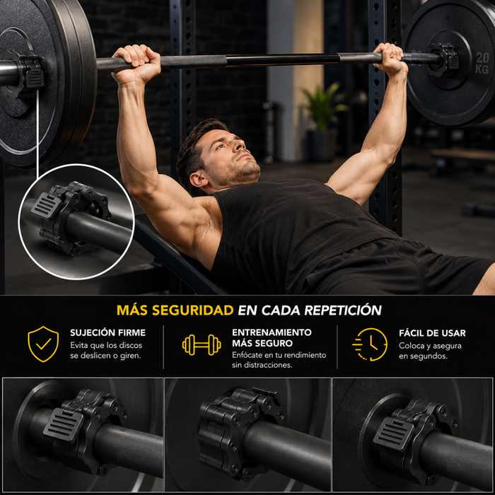 Pack 2 Seguros Para Barra Olímpica Collarines Tope 50mm