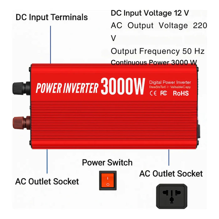 Inversor De Corriente Del Coche Convertidor 3000w 12v A 220v