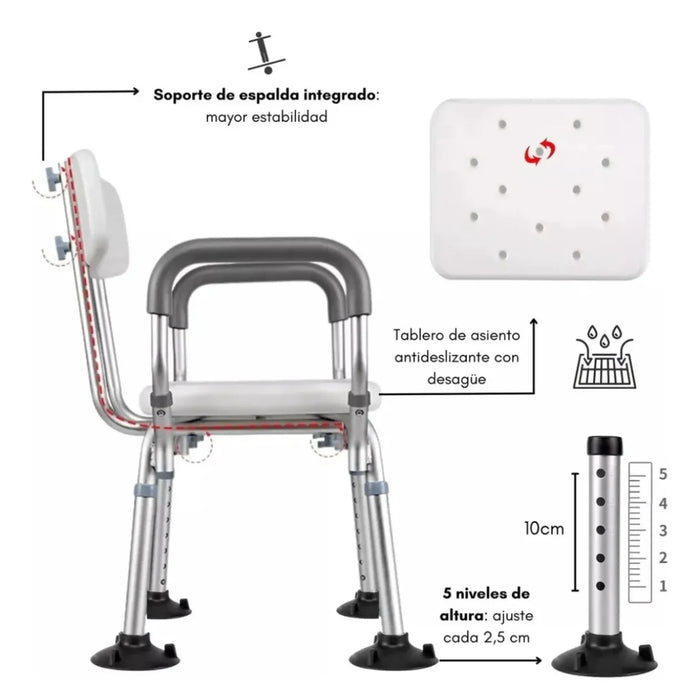 Silla Baño Ducha 3 En 1 Soporte Antideslizante Agarradera