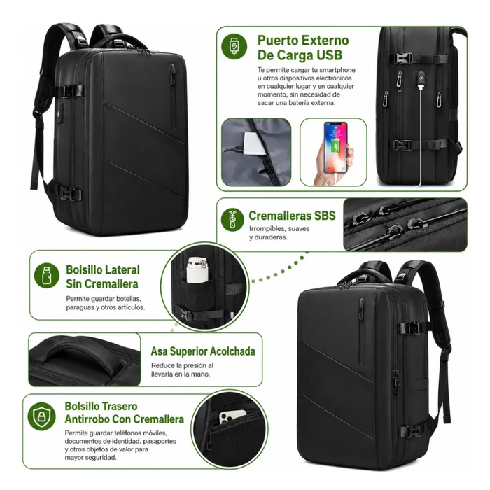 Mochila Viaje Carry On Equipaje Cabina Bolso Usb Avion Viral