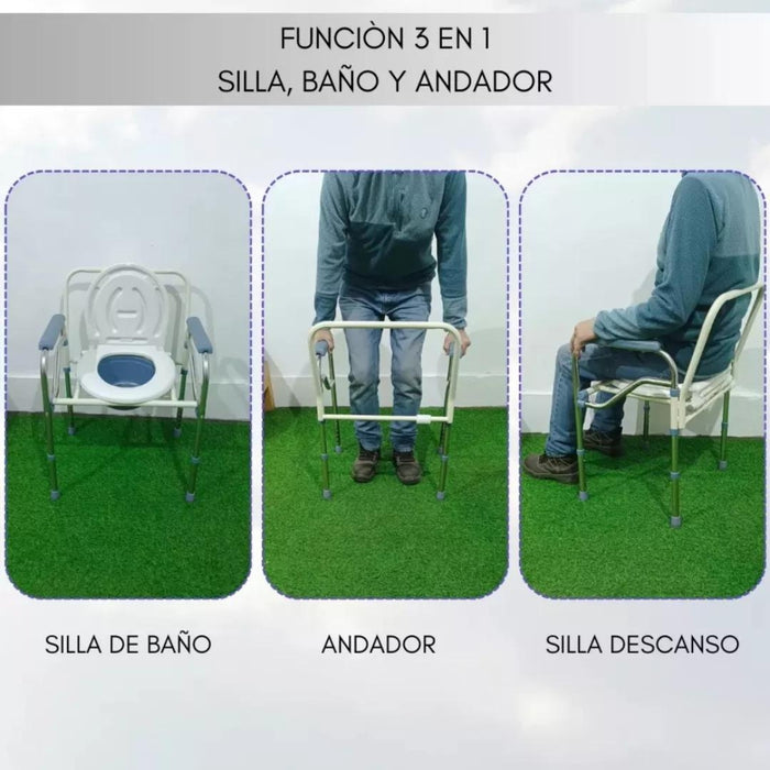 Silla Cómodo Baño Plegable 3 En 1 Aumento Ajustable Ducha/wc