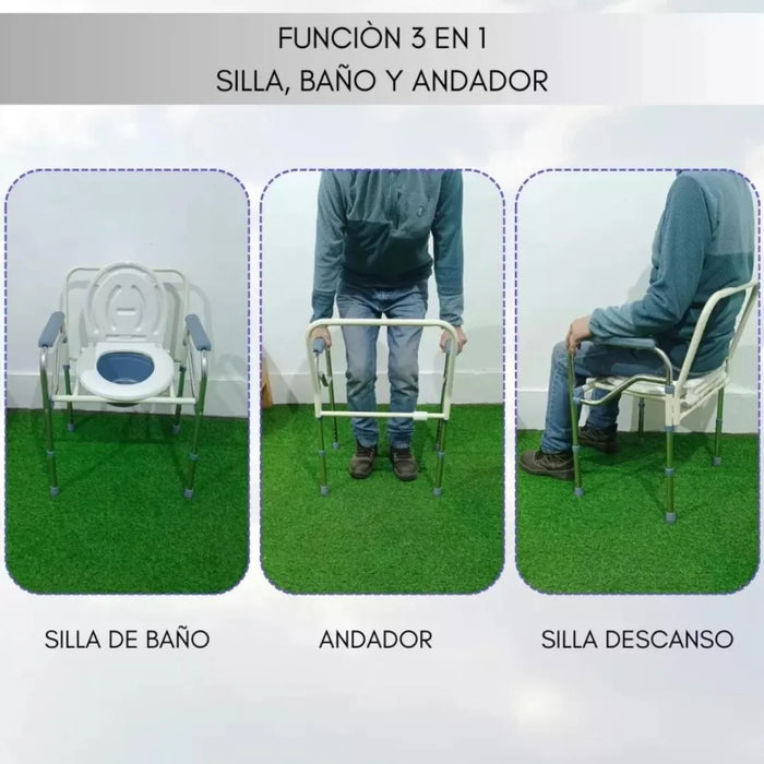 Silla Cómodo Baño Plegable 3 En 1 Aumento Ajustable Ducha/wc