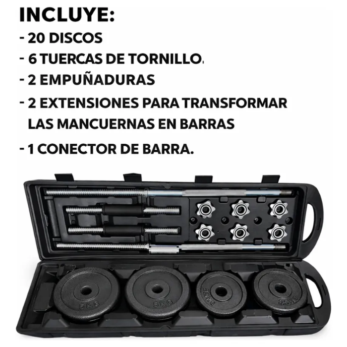 Mancuernas Pesas Discos Barra Ajustables Unible Fitness 50kg Plateado