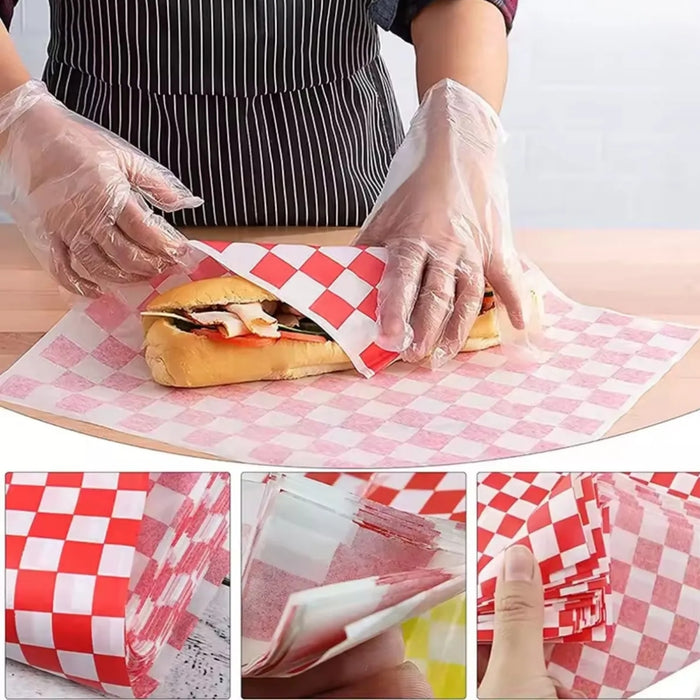 Pack 500 Hojas Papel Antigrasa 30x29 Alimentos Cuadro Rojo