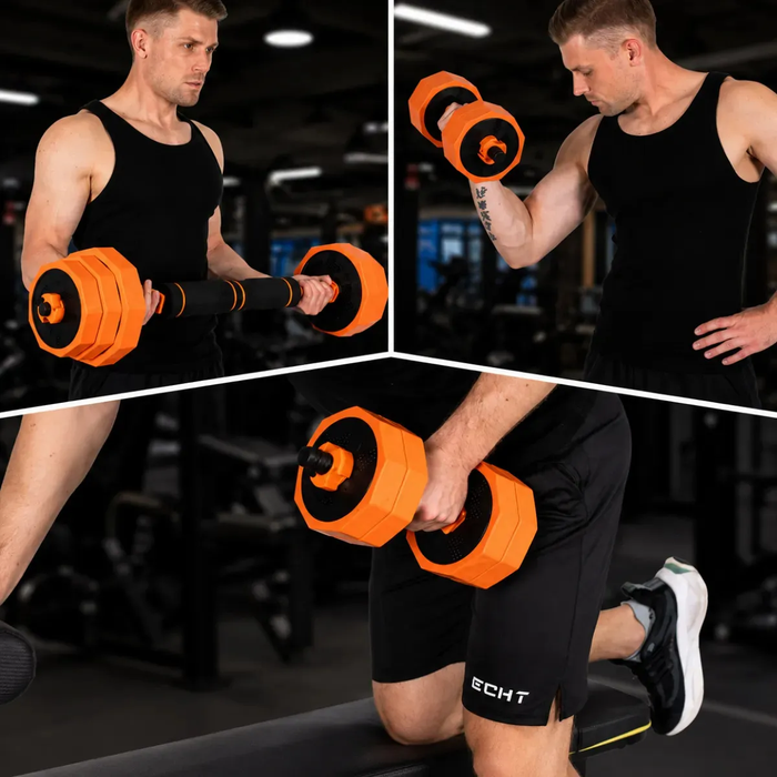 Mancuernas Barra Ajustables Discos Unible Fitness 4en1 Negro/naranja