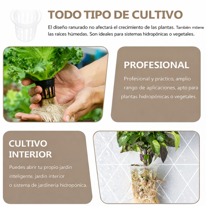 100 Vasos Para Cultivo Plastico Hidroponico Malla Hidroponia