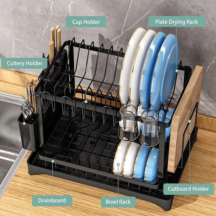 Secador Escurridor De Loza Platos Inoxidable 2 Niveles Color Negro