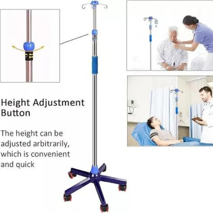 Porta Suero Ajustable 4 Ganchos Base Pedestal 5 Ruedas Suero