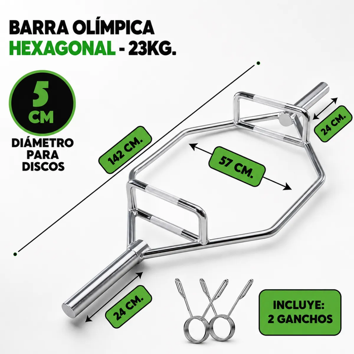 Barra Olimpica Trap Bar Cromada Fitness Profesional Gym 23kg