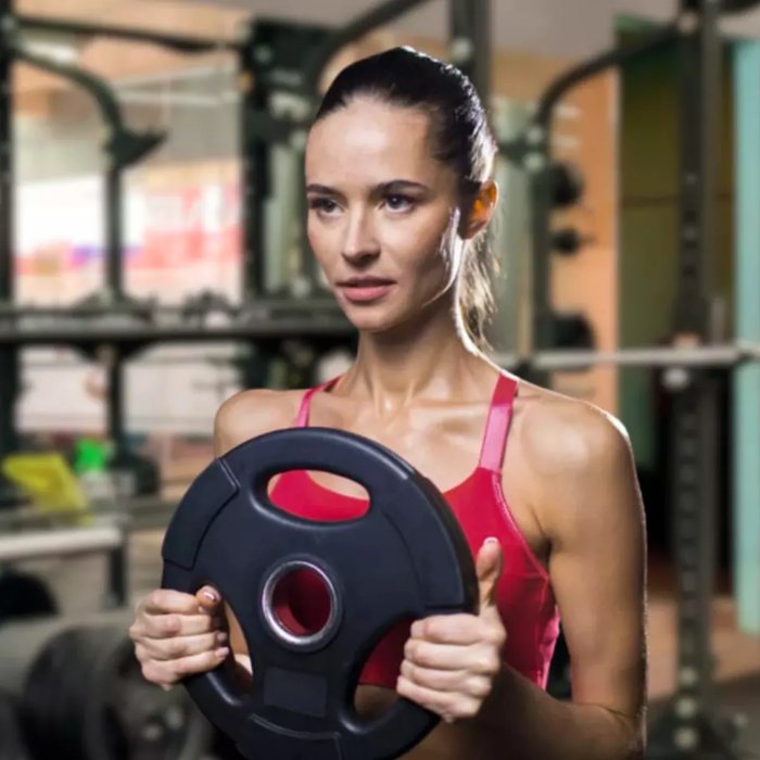 Disco Olímpico Agarres Pesas Mancuernas Engomado Gym
