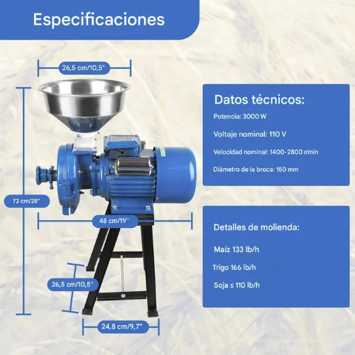 Chancadora 3hp Molino Eléctrico Choclo Chancador Maíz 2200w