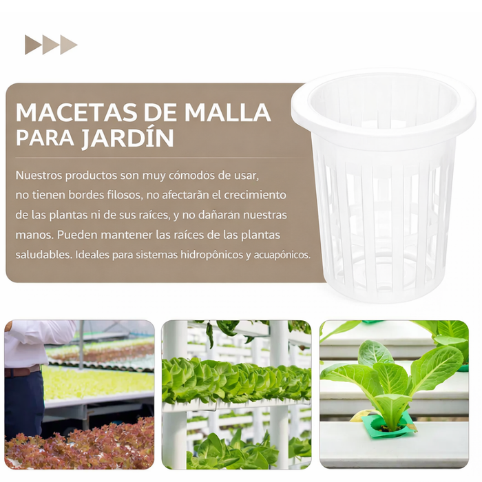 100 Vasos Para Cultivo Plastico Hidroponico Malla Hidroponia
