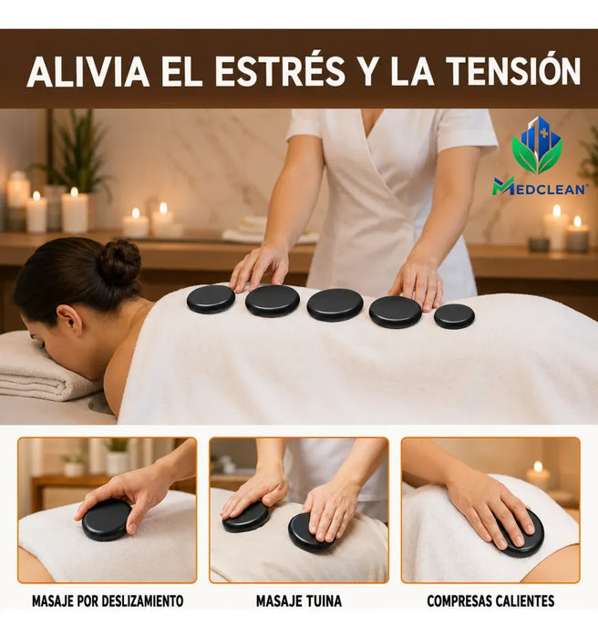 Maletin De Piedras Calientes Masaje Calentador Basalto 16pcs