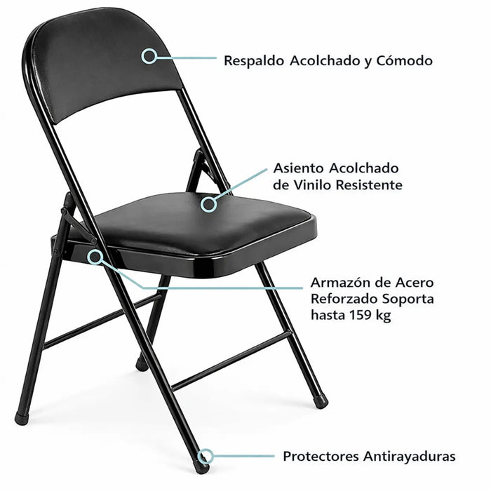Silla Plegable Metálica Asiento Acolchados Resistente Evento Negro
