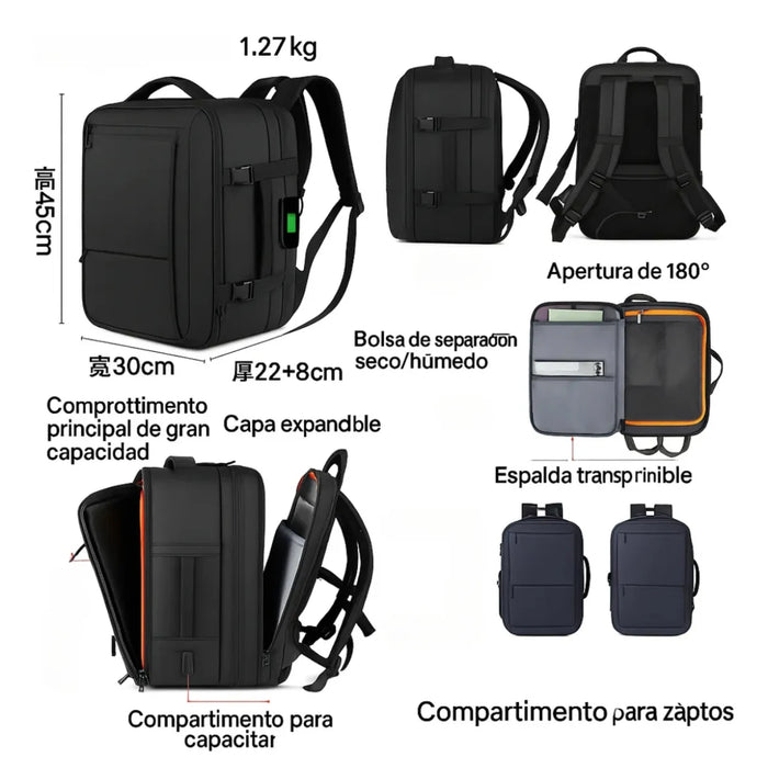 Mochila Viaje Carry On Equipaje Cabina Bolso Usb Avion Viral