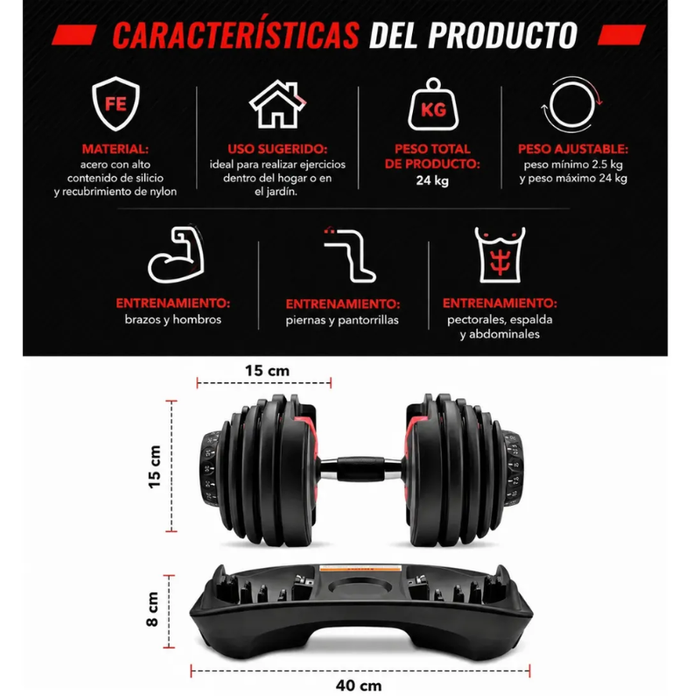 Mancuerna Dumbbell Ajustable Automatica Gym Discos 2.5-24kg