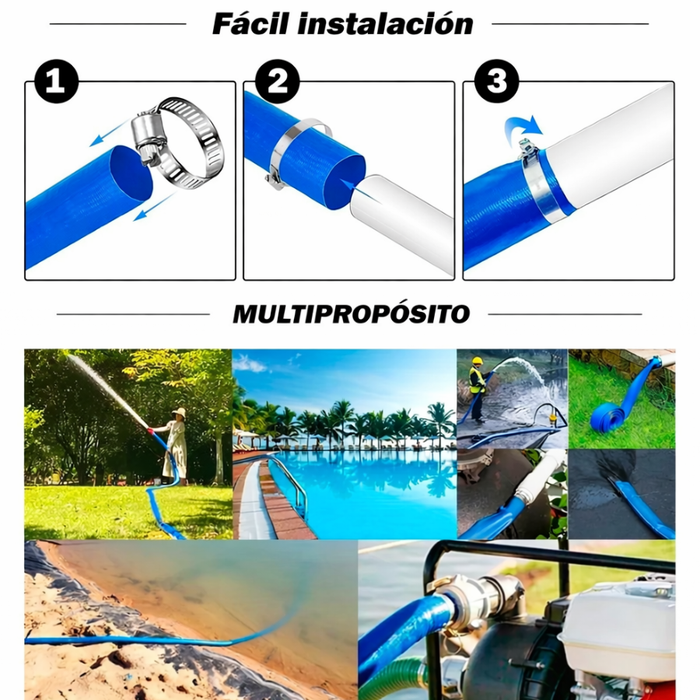 Manguera Plana Motobomba Pvc 4 Bar Riego Layflat 2 50mts Azul