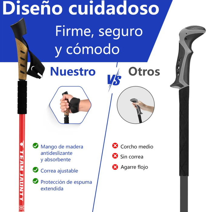 2x Bastones Trekking Aluminio Ajustable Senderismo 3 Tramos