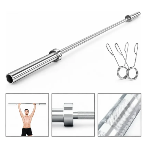 Barra Olimpica Recta 20kg 220cm Cromada Fitness Profesional Plateado