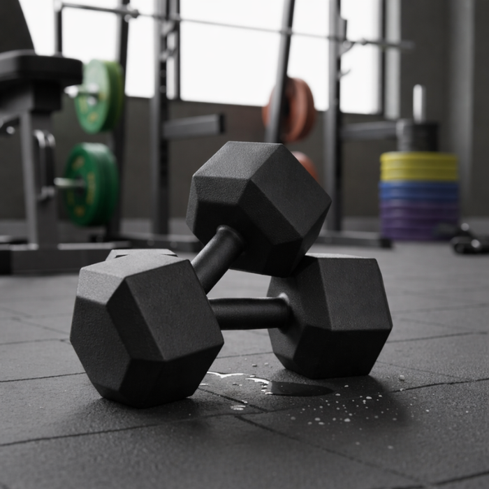 Par Mancuernas Pvc Hexagonal Gym Pesas Caucho Gimnasio Negro