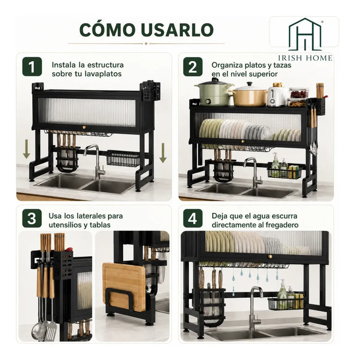 Secador Escurridor Cocina Loza Platos Metalico De 2 Niveles