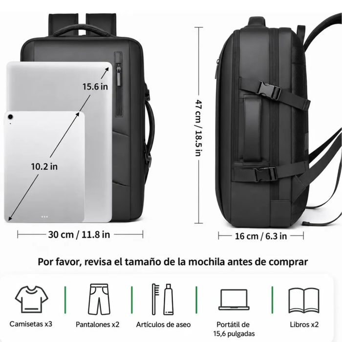 Mochila Viaje Carry On Equipaje Cabina Bolso Usb Avion Viral