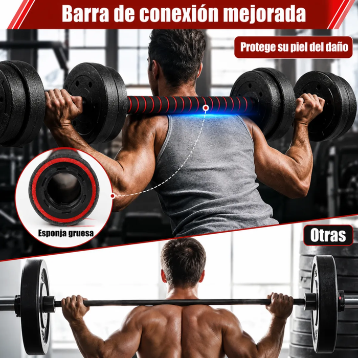 Mancuernas Barra Ajustables Discos Unible Fitness 20 Kg 3en1
