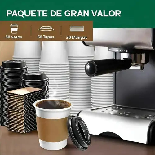 50 Vasos Cafe Kraft 8oz Desechable Polipapel Tapa 236ml Post