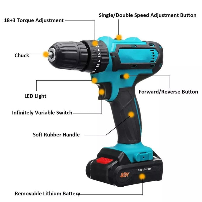 Taladro Inalambrico 28v Atornillador Impacto + 2 Bateria 68v