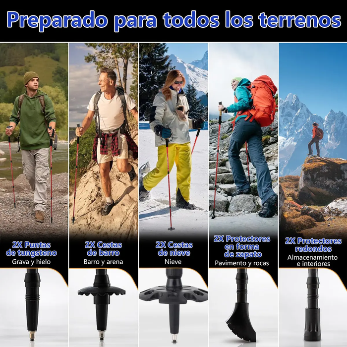 2x Bastones Trekking Aluminio Ajustable Senderismo 3 Tramos