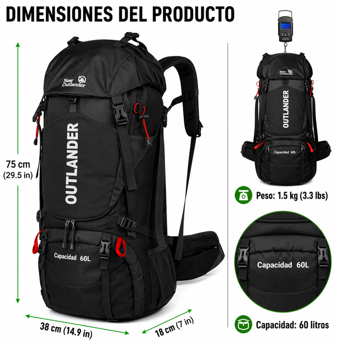 Mochila De Trekking Senderismo Acampar Camping Outdoor 60lts