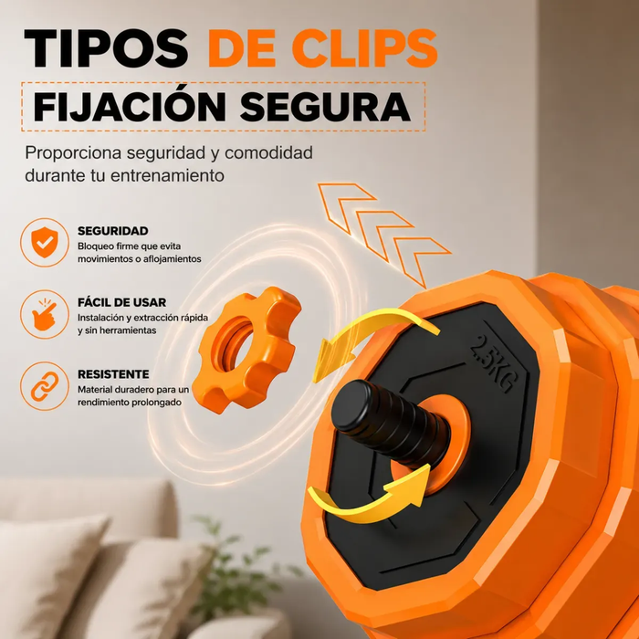 Mancuernas Barra Ajustables Discos Unible Fitness 4en1 Negro/naranja