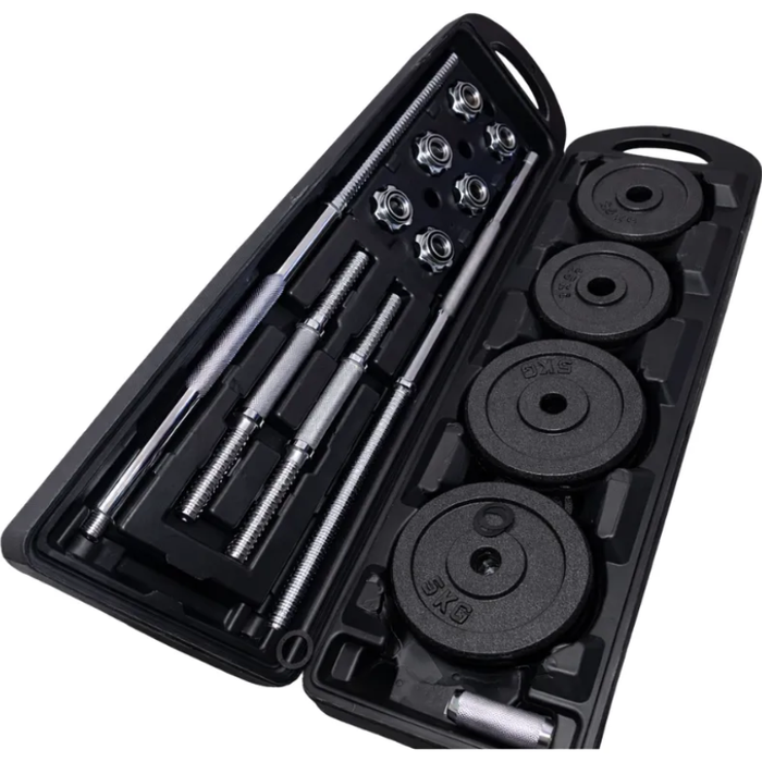 Mancuernas Pesas Discos Barra Ajustables Unible Fitness 50kg Plateado